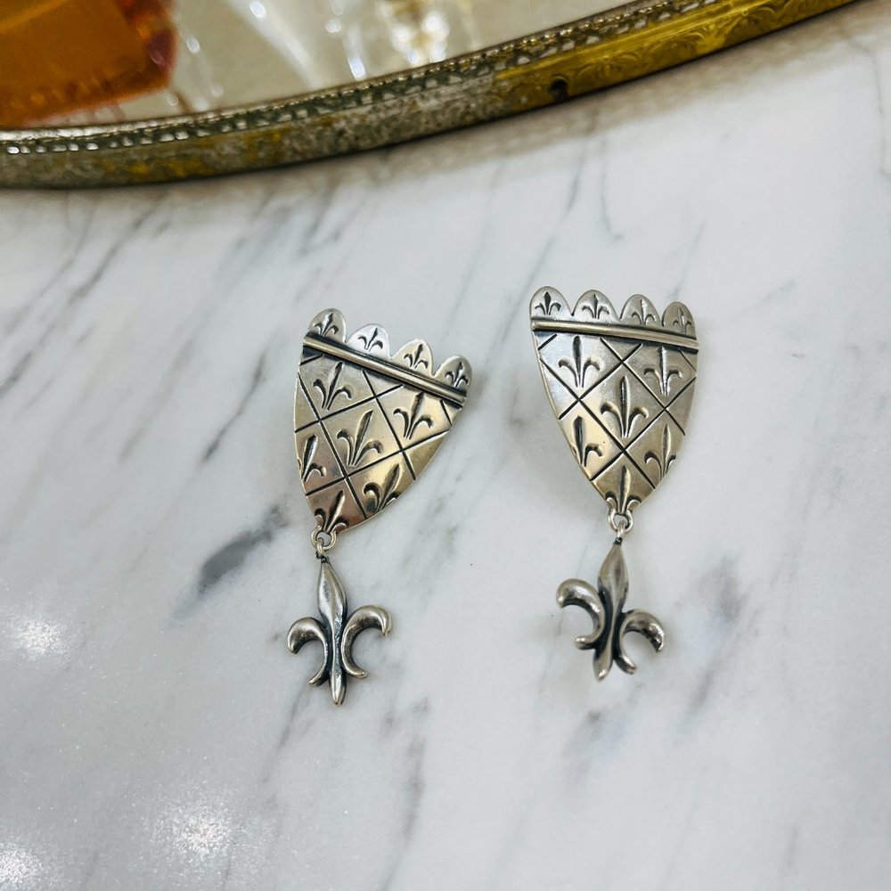❤️SOLD❤️VTG Sterling Fleur-de-lis earing's designed Jacqueline Barnett - Picture 5 of 6